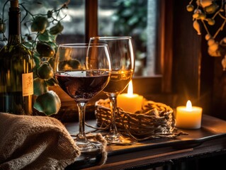 Fototapeta na wymiar Romantic candlelit romantic dining table. Generative AI