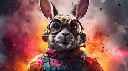 Astronaut Bunny with Explosive Colors in the Background Generative AI