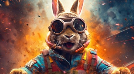 Astronaut Bunny with Explosive Colors in the Background Generative AI