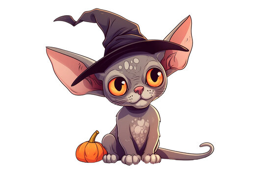 Devon Rex in halloween theme, Generative AI