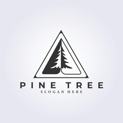 Simple emblem logo badge vintage nature pine tree line art vector illustrator design