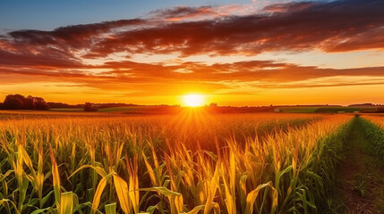 Sunrise over the cornfield, Urban Chic portrait, Generative AI