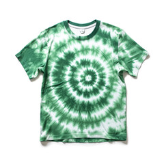 He created a wild tie-dye patterned t-shirt in shades of green.