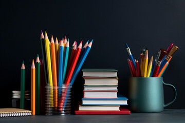 Fototapeta premium Back to school concept, stationary on the desk. High quality photo