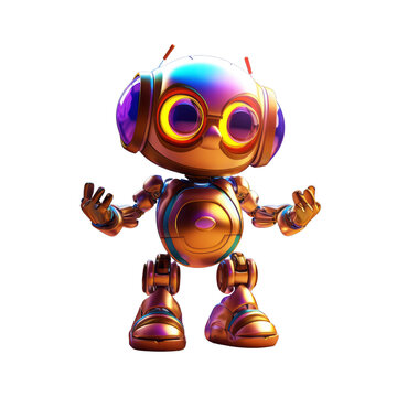 Metallic Bronze Cute Toy Robot in 3D Character Design - Transparent Background - made with Generative AI