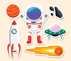Astronaut and planets stickers set