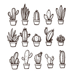 collection of hand drawn cactus