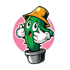 Cute cartoon cactus character in pot