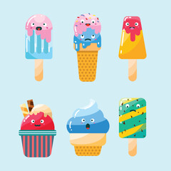 Set of cute cartoon ice cream