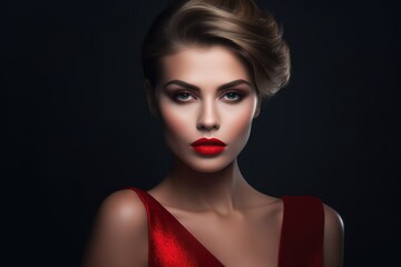 Portrait shot of a model with a glamorous and red carpet ready makeup look. Generative AI