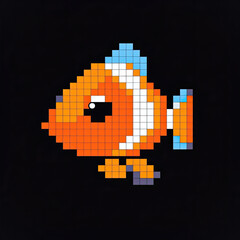 Fototapeta premium cute little clown fish in pixel art style cartoon,pixel art,pixel art illustration