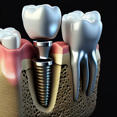 Ai generated illustration Anatomy of healthy teeth and tooth dental implant in human dentura