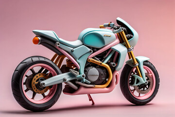 Obraz na płótnie Canvas Photo generative Ai 3D miniature Sport motocycle in pastle Color