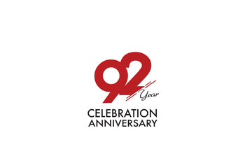 92th, 92 years, 92 year anniversary with red color isolated on white background, vector design for celebration vector