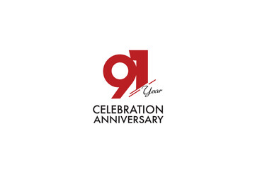 91th, 91 years, 91 year anniversary with red color isolated on white background, vector design for celebration vector