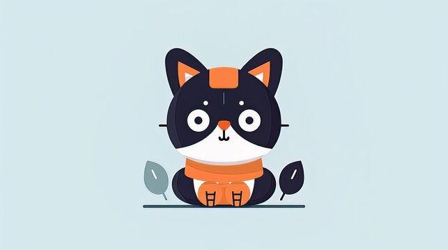 Gatito negro sentado mirando al frente con los ojos redondos con y fondo azul.