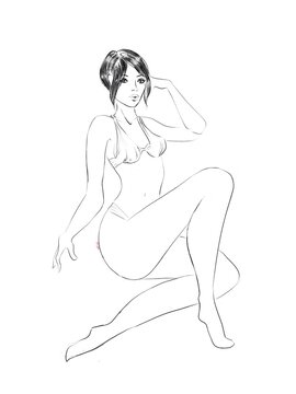 Illustration of brunette pinup in bikini