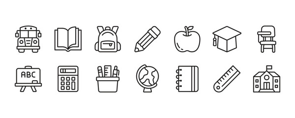 School icon set. Vector graphic illustration.