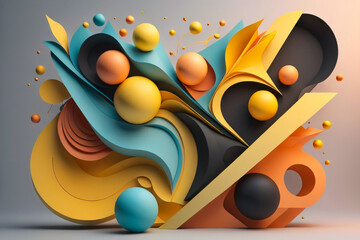 Abstract shape background with colorful ball and other 3d shape in pastle color Generative Ai