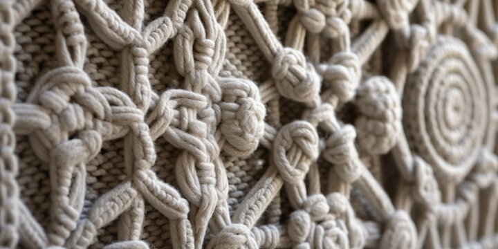 AI Generated. AI Generative. Vintage hand made art work macrame with rope knots decoration. Eco hipster boho vibe. Graphic Art