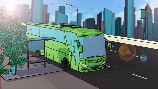 Anime or Comic Style: Bus in the City