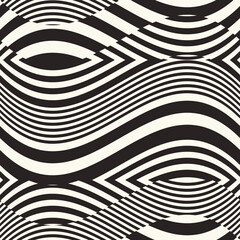 Fototapeta na wymiar Monochrome Moiré Effect Textured Wavy Ornate Pattern