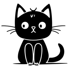 cute cat black fill and hand drawn illustration for international cat day.