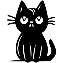 cute cat black fill and hand drawn illustration for international cat day.