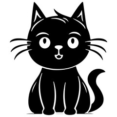 cute cat black fill and hand drawn illustration for international cat day.