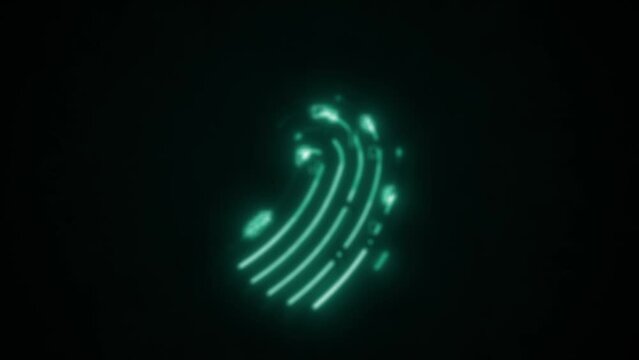 Cyber Encryption Technology Icon/ 4k animation of an abstract cyber fingerprint icon technology background with glitch and electronics texture reveal fx