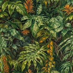 Tropical Leaves Seamless pattern, generative AI