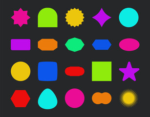 Retro futuristic elements for design. Big collection of abstract graphic geometric symbols. Different color sticker. Vector illustration concept