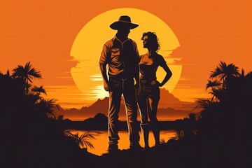 couple, traveller,vintage, sunset