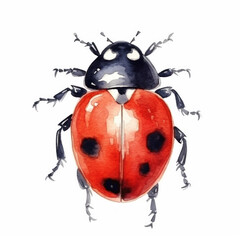 Watercolor Ladybug Isolated. Illustration AI Generative.