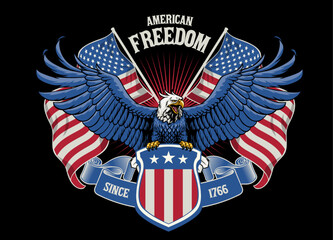 Vintage Bald Eagle Poster with American Flag Color