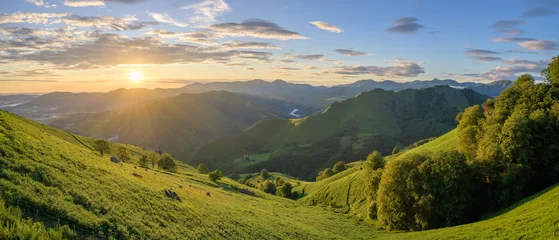 Fotobehang Mistige ochtendstond Panoramic View of the Pyrenees Wilderness, France