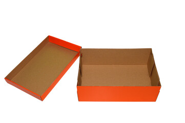 Open orange shoe box in orange color