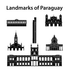 set of paraguay famous landmarks by silhouette style
