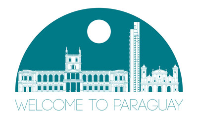 Paraguay famous landmark silhouette style