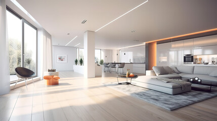 3d rendering white wood living room near bedroom upstair. Generative Ai