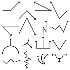 Set of pointing arrows of different shapes without background.