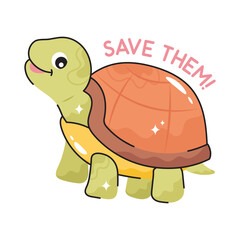 Turtle doodle vector outline Sticker. EPS 10 file