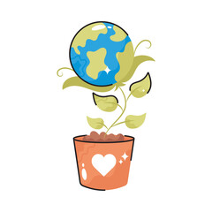 Eco plant doodle vector outline Sticker. EPS 10 file