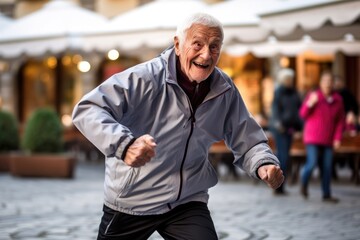 Fototapeta na wymiar An elderly man attending a fitness event demonstrating his commitment to staying active and fit. Generative AI