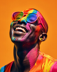 Celebrating Pride: Carefree Black Man with Colorful Makeup