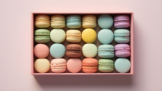 Aesthetic knolling macarrons, pastel colors.