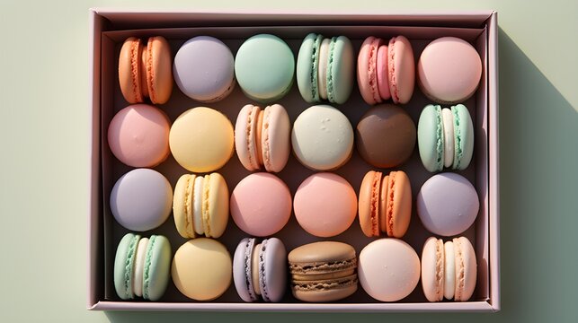 Aesthetic knolling macarrons, pastel colors.