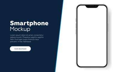 3D realistic high quality smartphone mockup with isolated background. Smart phone mockup collection. Device front view. 3D mobile phone with shadow on white background.