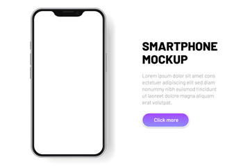 3D realistic high quality smartphone mockup with isolated background. Smart phone mockup collection. Device front view. 3D mobile phone with shadow on white background.