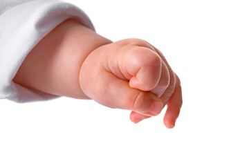 Baby hand against white background close up